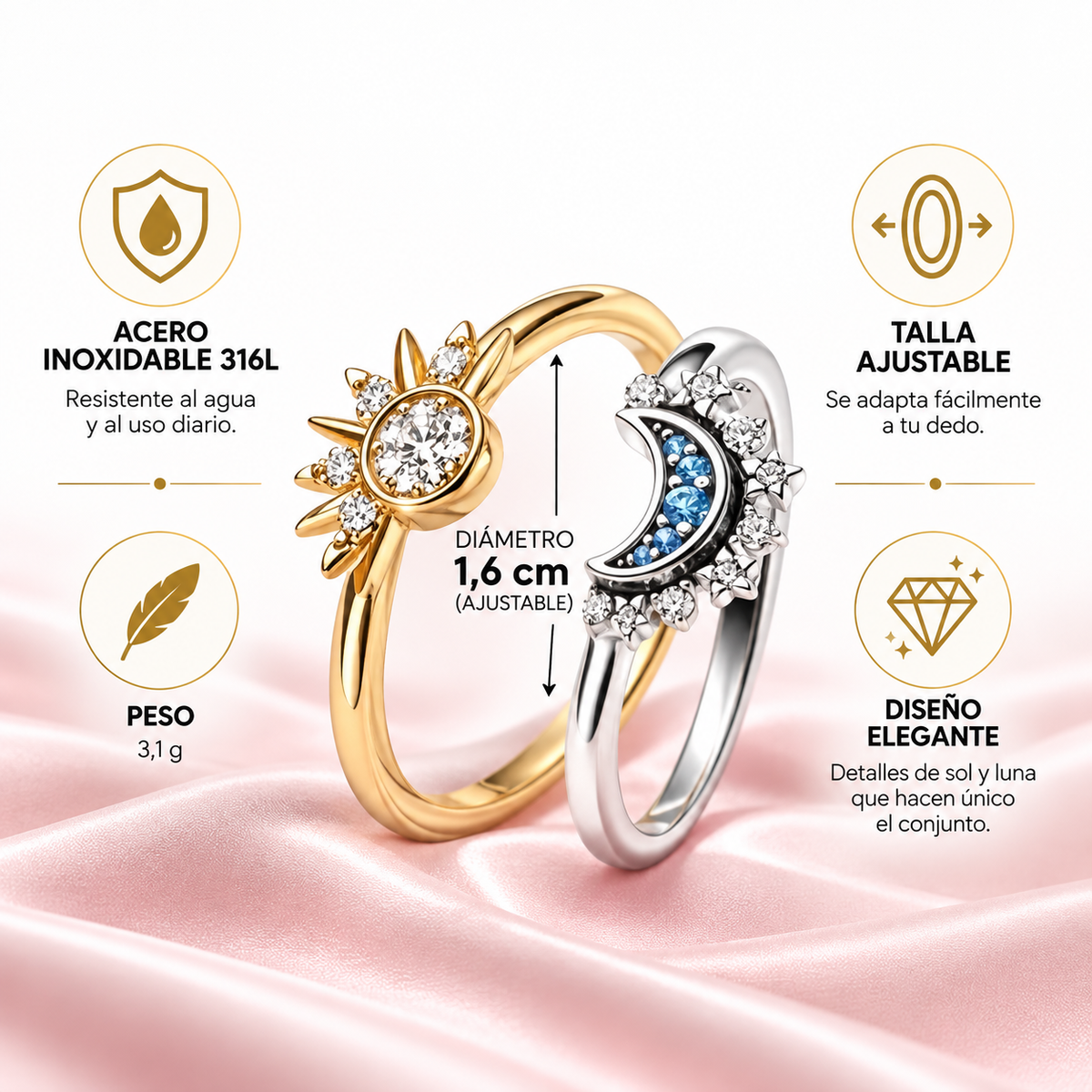 Adjustable Sun and Moon rings