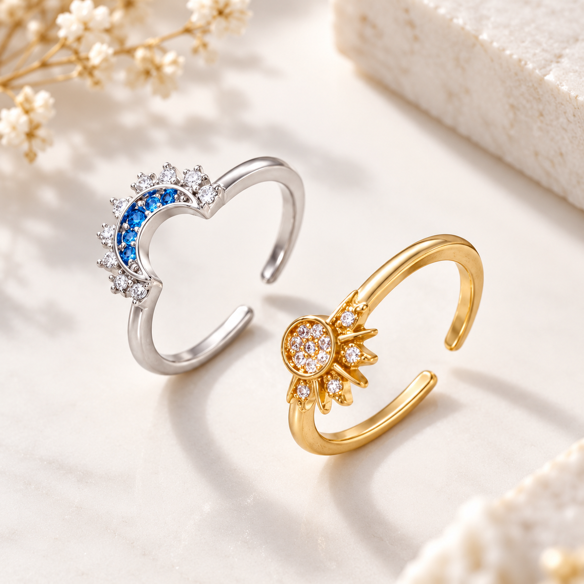 Sun and Moon adjustable ring set